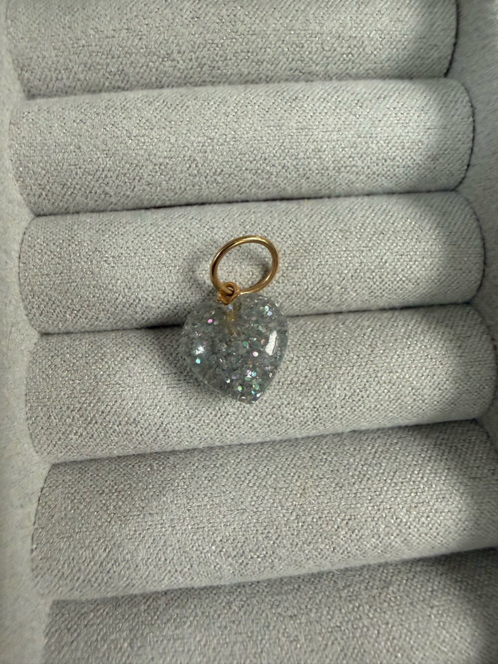 14k Gold Loop silver Glitter opal Heart Charm Pendant